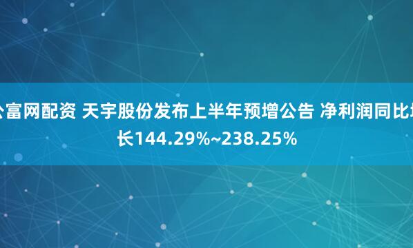 公富网配资 天宇股份发布上半年预增公告 净利润同比增长144.29%~238.25%